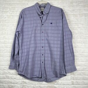 Cinch purple plaid long sleeved, button up shirt, size L